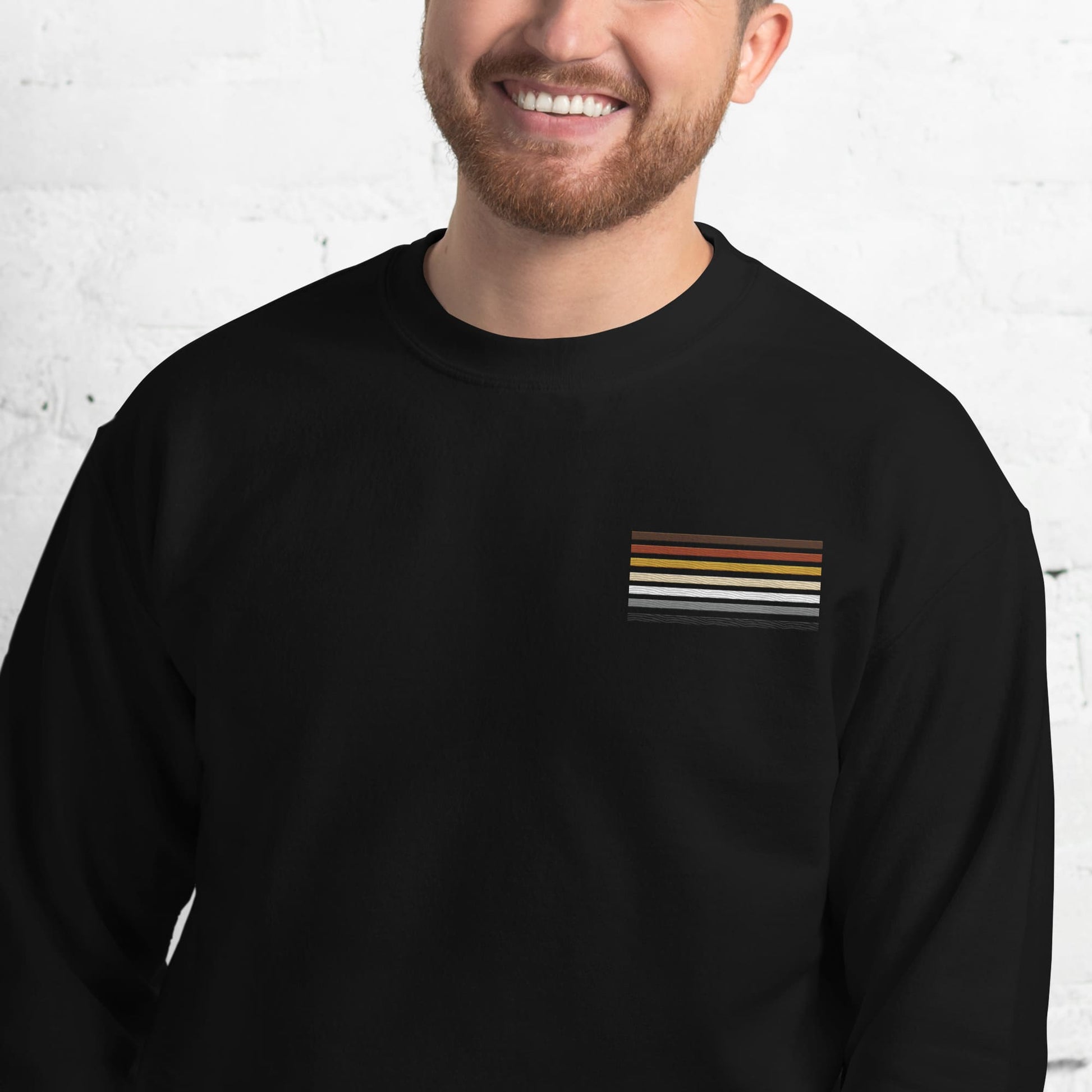bear pride sweatshirt, subtle gay bear flag embroidered pocket design sweater, model 1