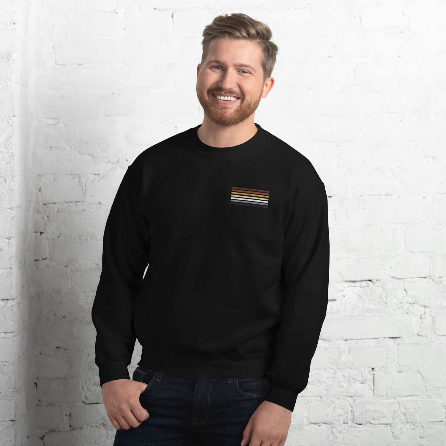 bear pride sweatshirt, subtle gay bear flag embroidered pocket design sweater, model 2