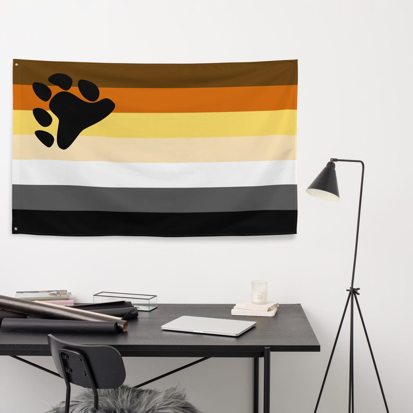 gay bear pride flag wall tapestry, in use