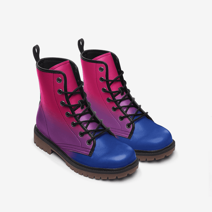 bisexual shoes, bi pride combat boots, front