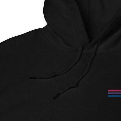 bisexual hoodie, subtle bi pride flag embroidered pocket design hooded sweatshirt, strings