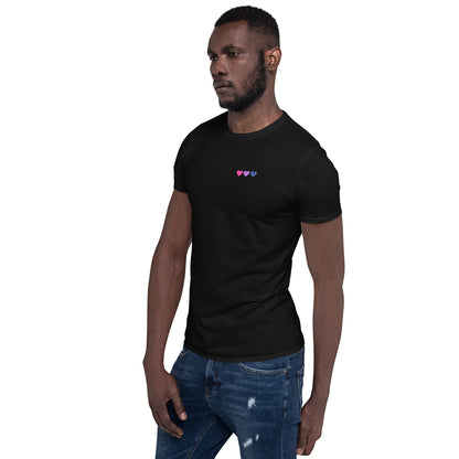 bisexual shirt, subtle bi pride pocket design tee, model 2