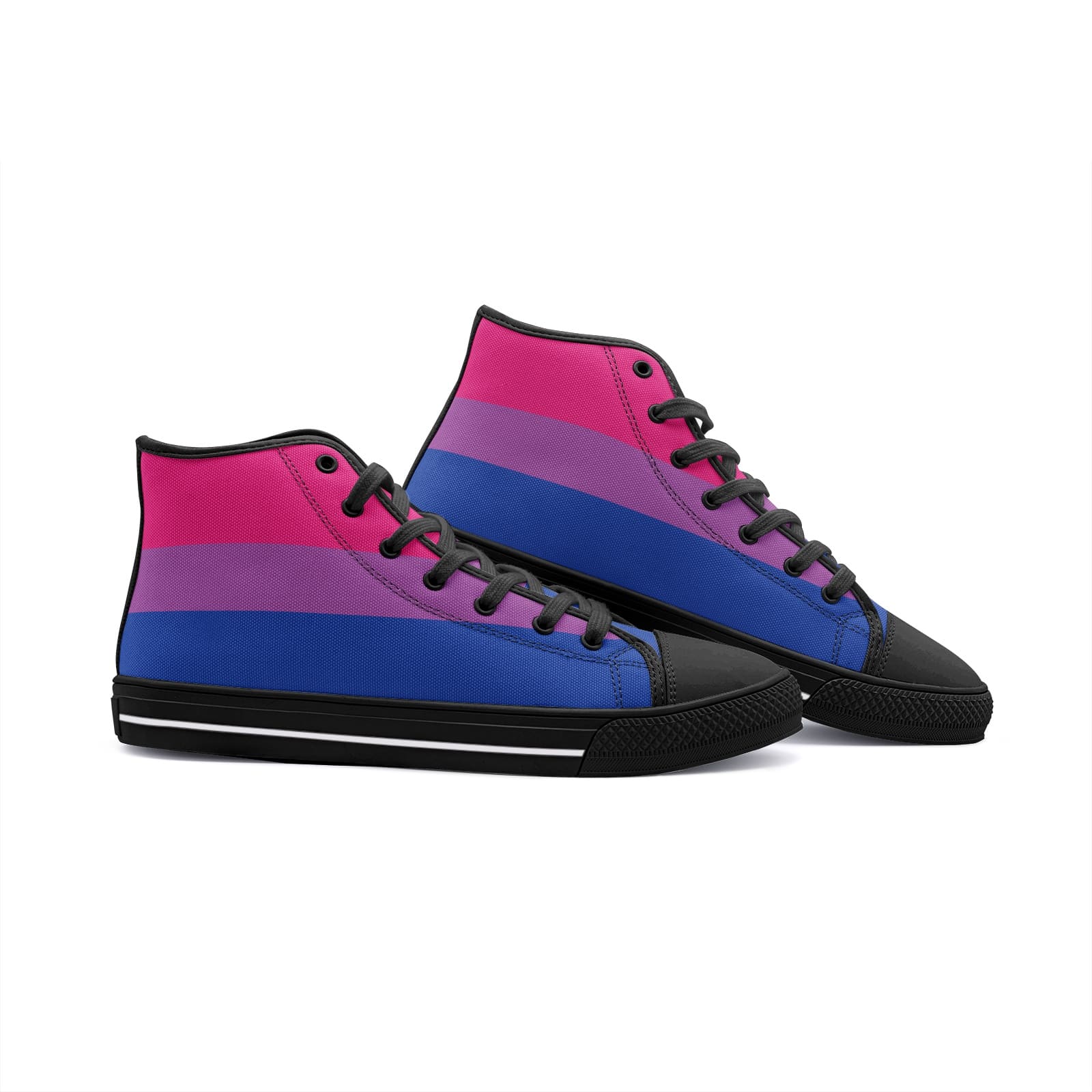 bisexual shoes, bi pride flag sneakers, black