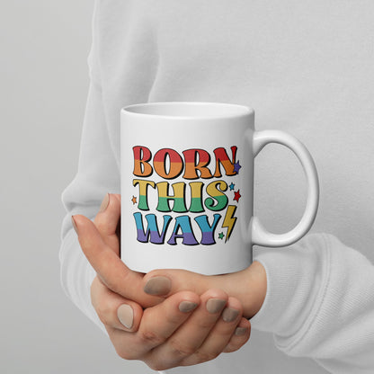 LGBTQ pride mug, born this way coffee or tea cup on hands