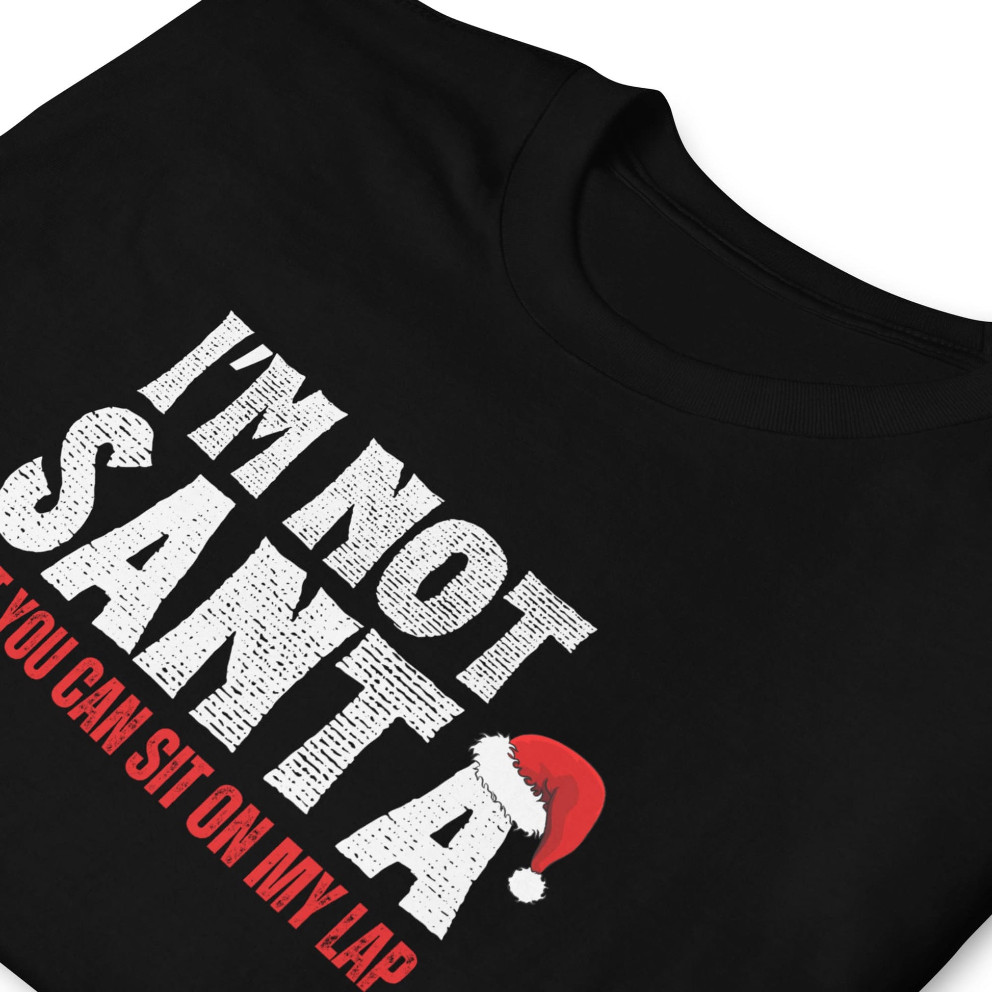Black t-shirt with white text and red Santa hat graphic on a white background: Rude Santa Men's Shirt, Adult Humor Christmas T-Shirt, Funny Holiday Season Tee For Boyfriend, Inappropriate Gift For Daddy Husband