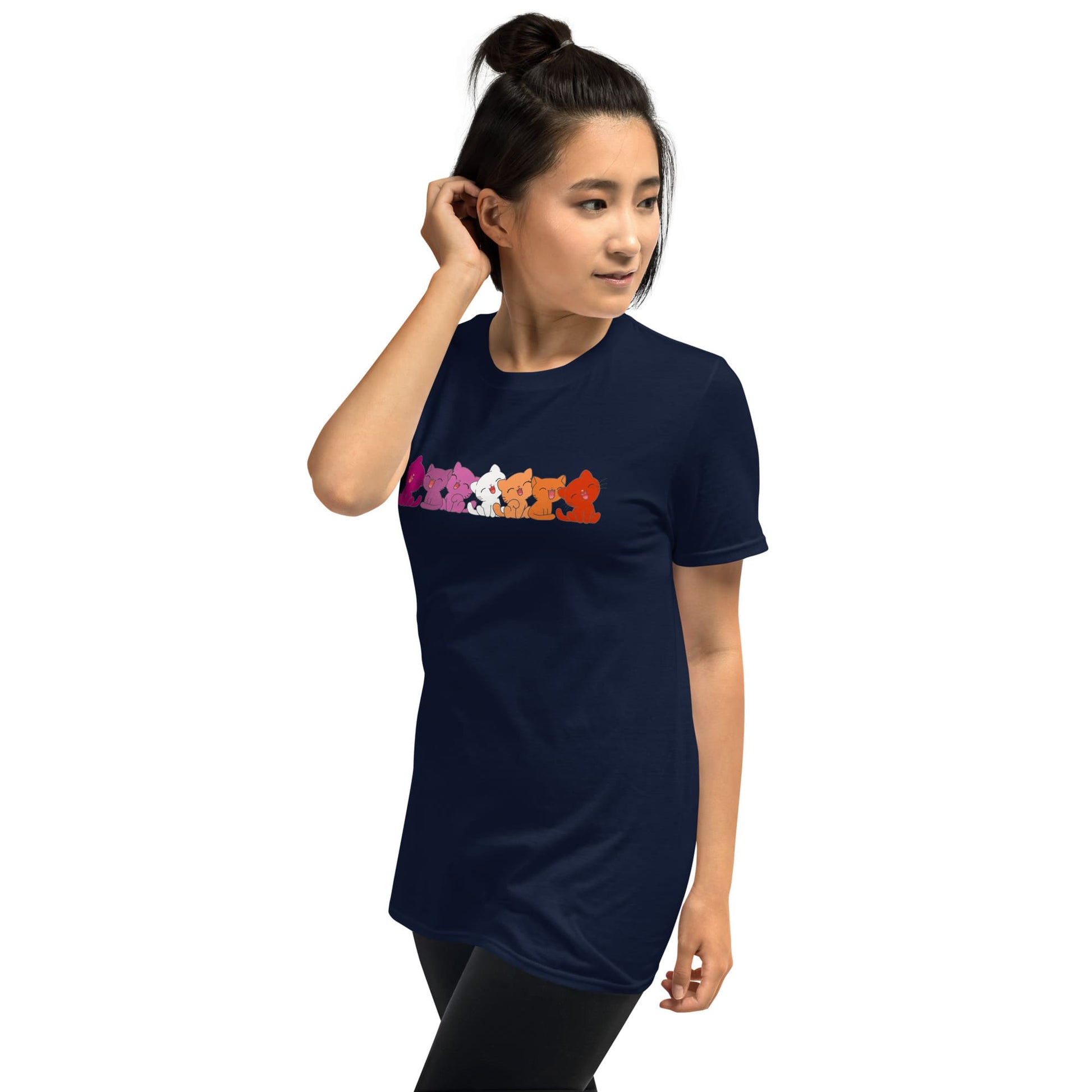 lesbian shirt, cute cats sunset flag colors tee, model 1
