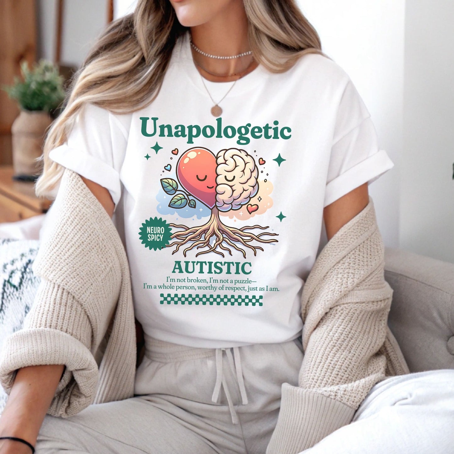woman wearing shirt: Unapologetic Autistic Shirt, Cute Neurodivergent Tee, Overstimulated Gift For Neurospicy, Autism Acceptance TShirt, Neurodiversity Affirming