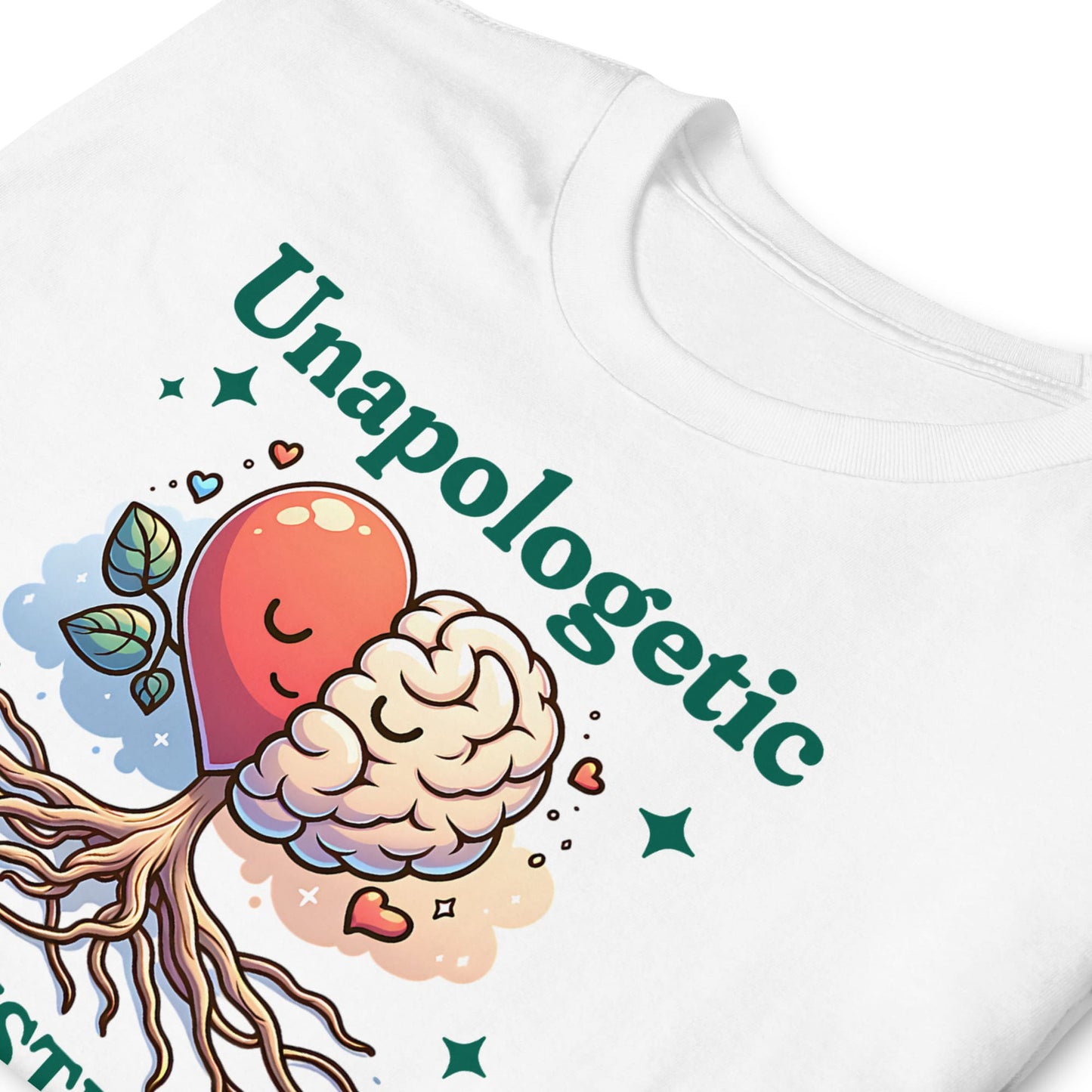 White t-shirt with a colorful brain and heart design and the word 'Unapologetic' on a white background: Unapologetic Autistic Shirt, Cute Neurodivergent Tee, Overstimulated Gift For Neurospicy, Autism Acceptance TShirt, Neurodiversity Affirming