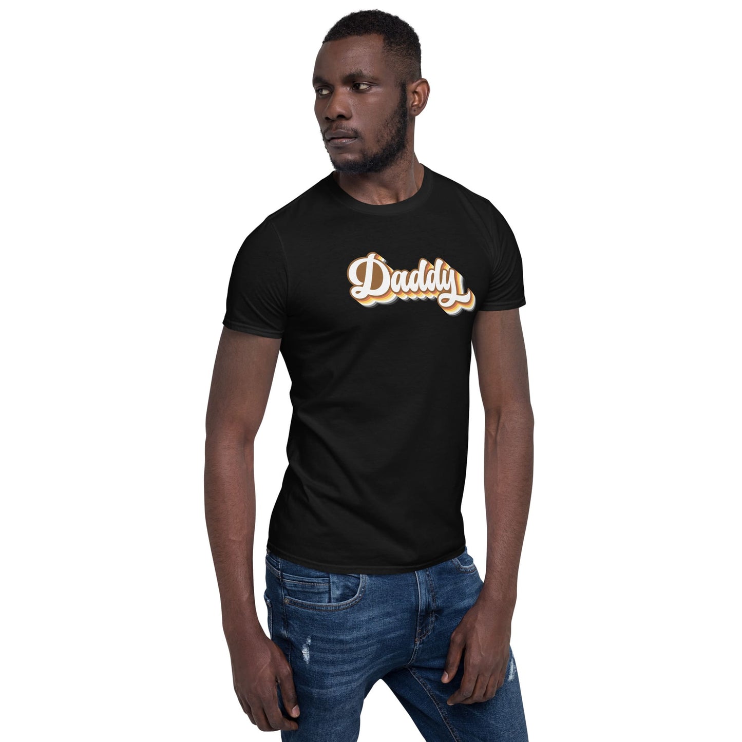 gay daddy bear pride shirt, black model side