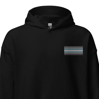 demiboy hoodie, subtle demigender pride flag embroidered pocket design hooded sweatshirt, main