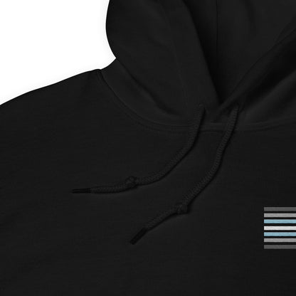 demiboy hoodie, subtle demigender pride flag embroidered pocket design hooded sweatshirt, strings