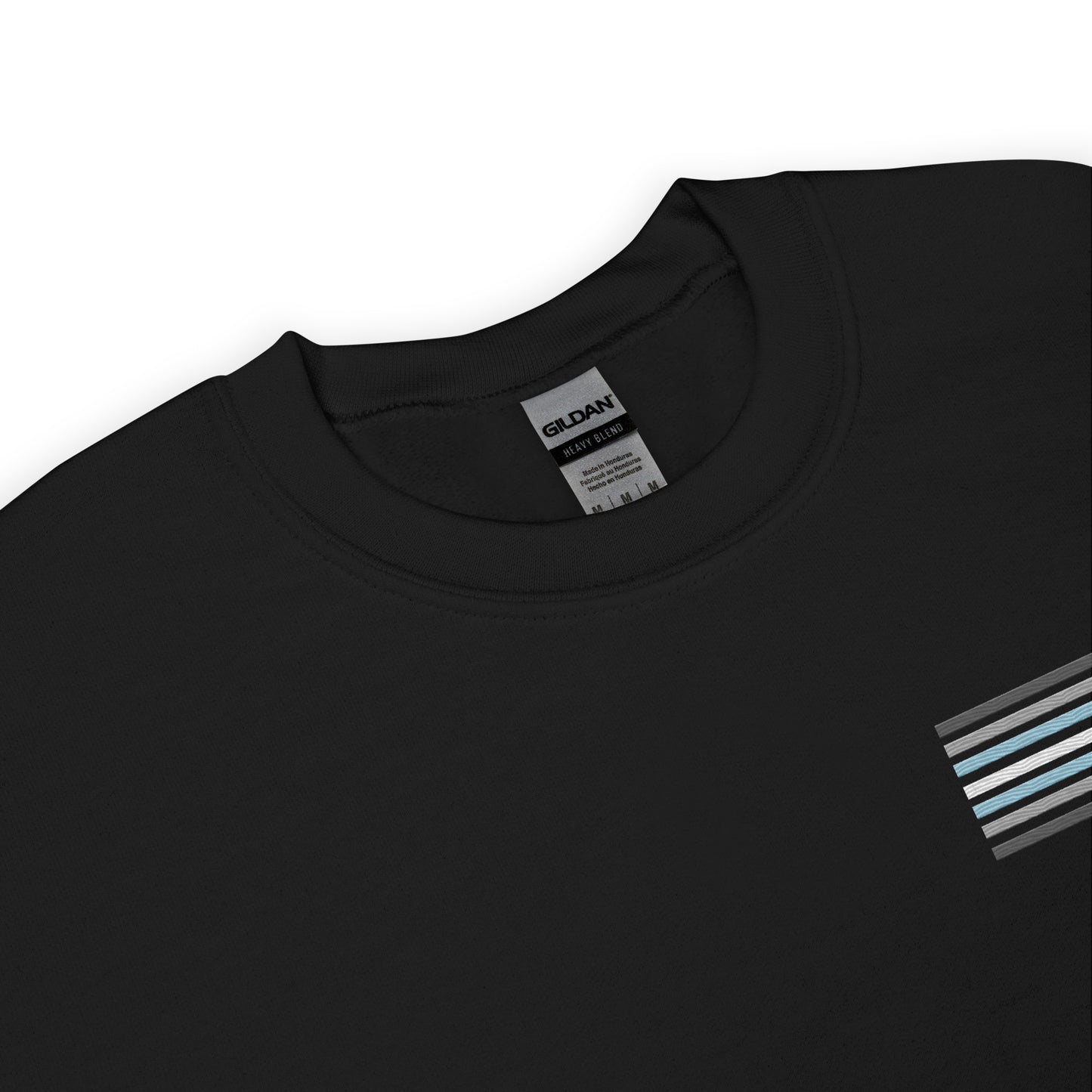 demiboy sweatshirt, subtle demigender pride flag embroidered pocket design sweater, collar