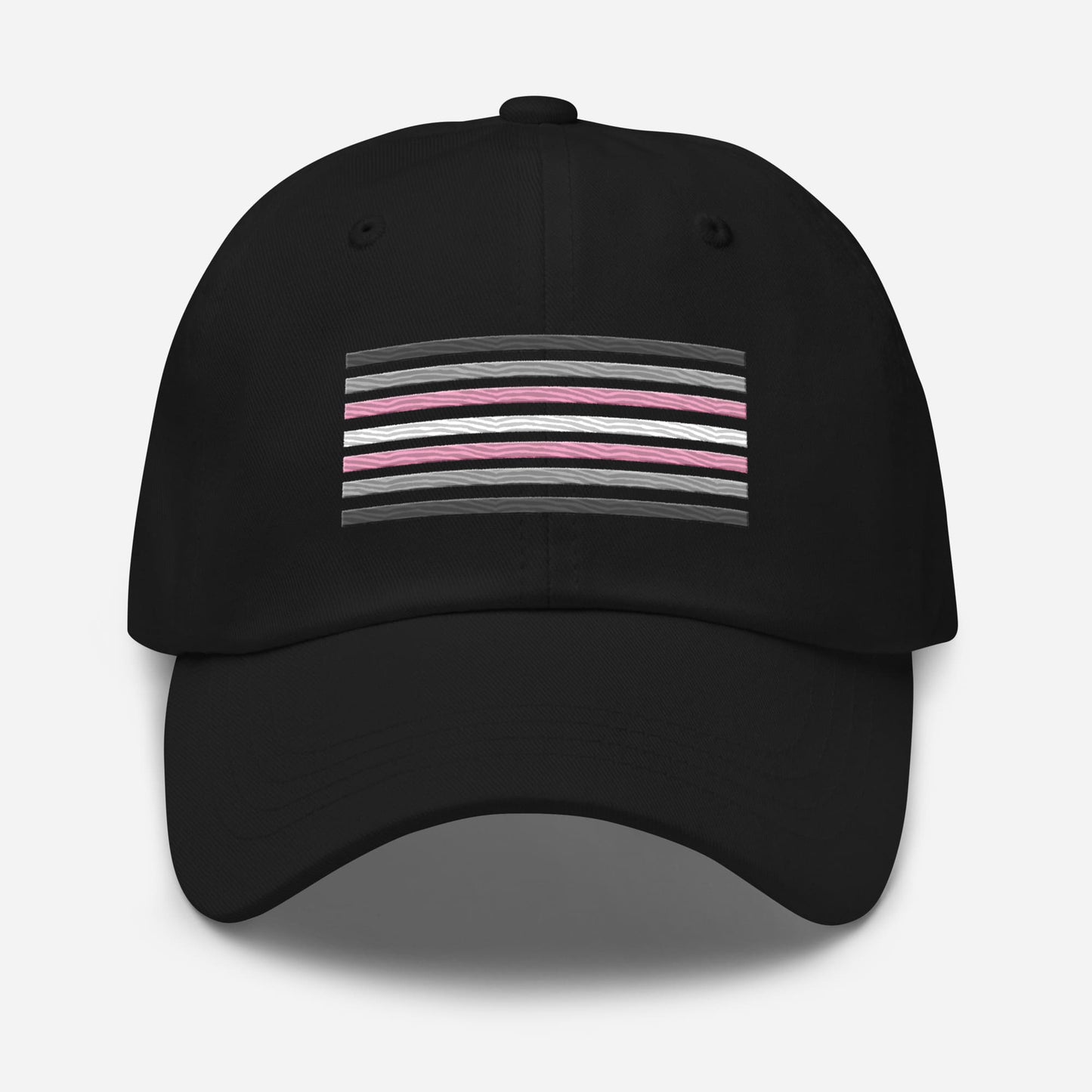 demigirl hat, demigender pride flag embroidered cap, black