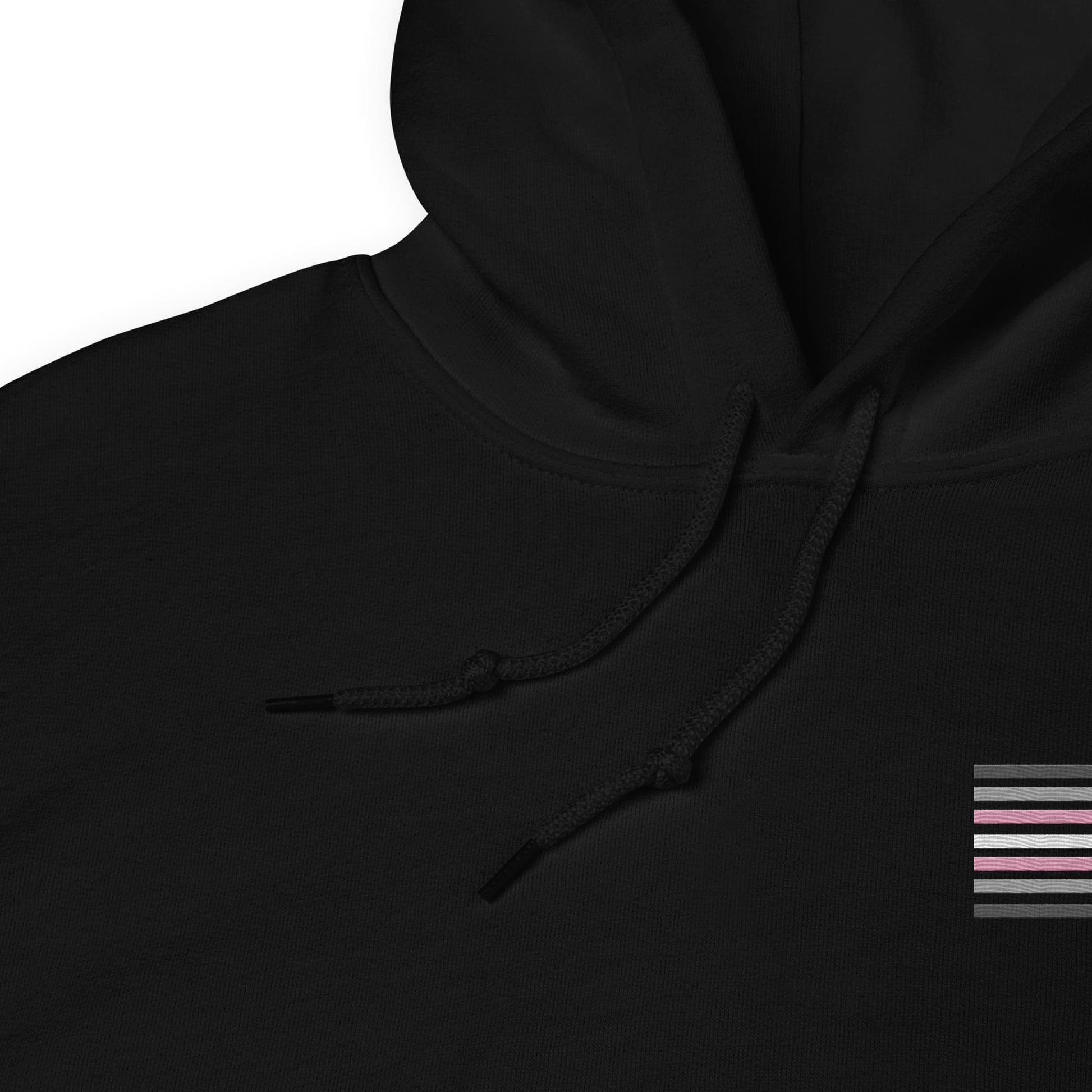 demigirl hoodie, subtle demigender pride flag embroidered pocket design hooded sweatshirt, strings