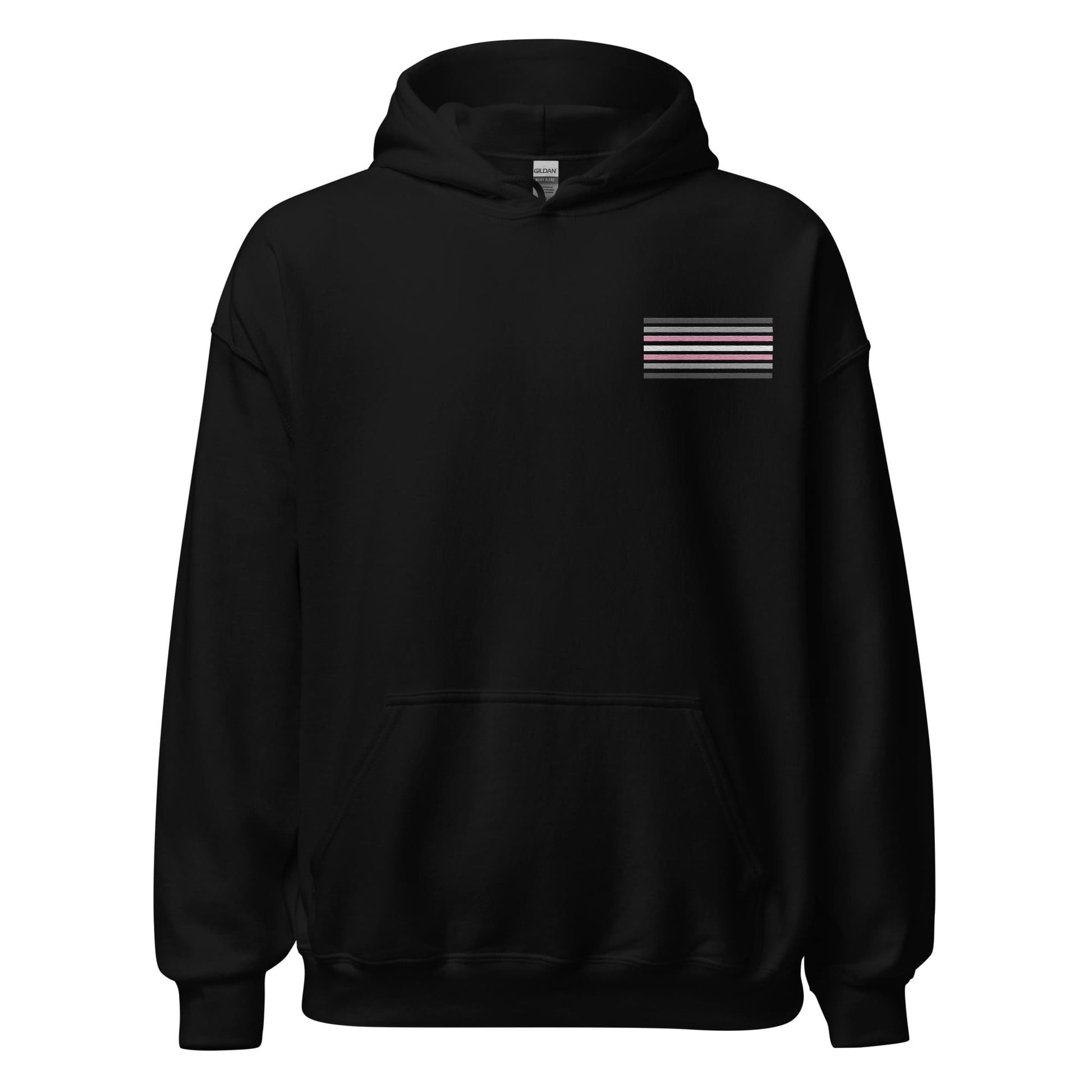 demigirl hoodie, subtle demigender pride flag embroidered pocket design hooded sweatshirt, hang
