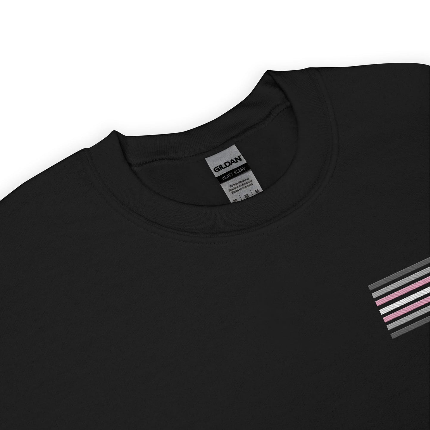 demigirl sweatshirt, subtle demigender pride flag embroidered pocket design sweater, collar