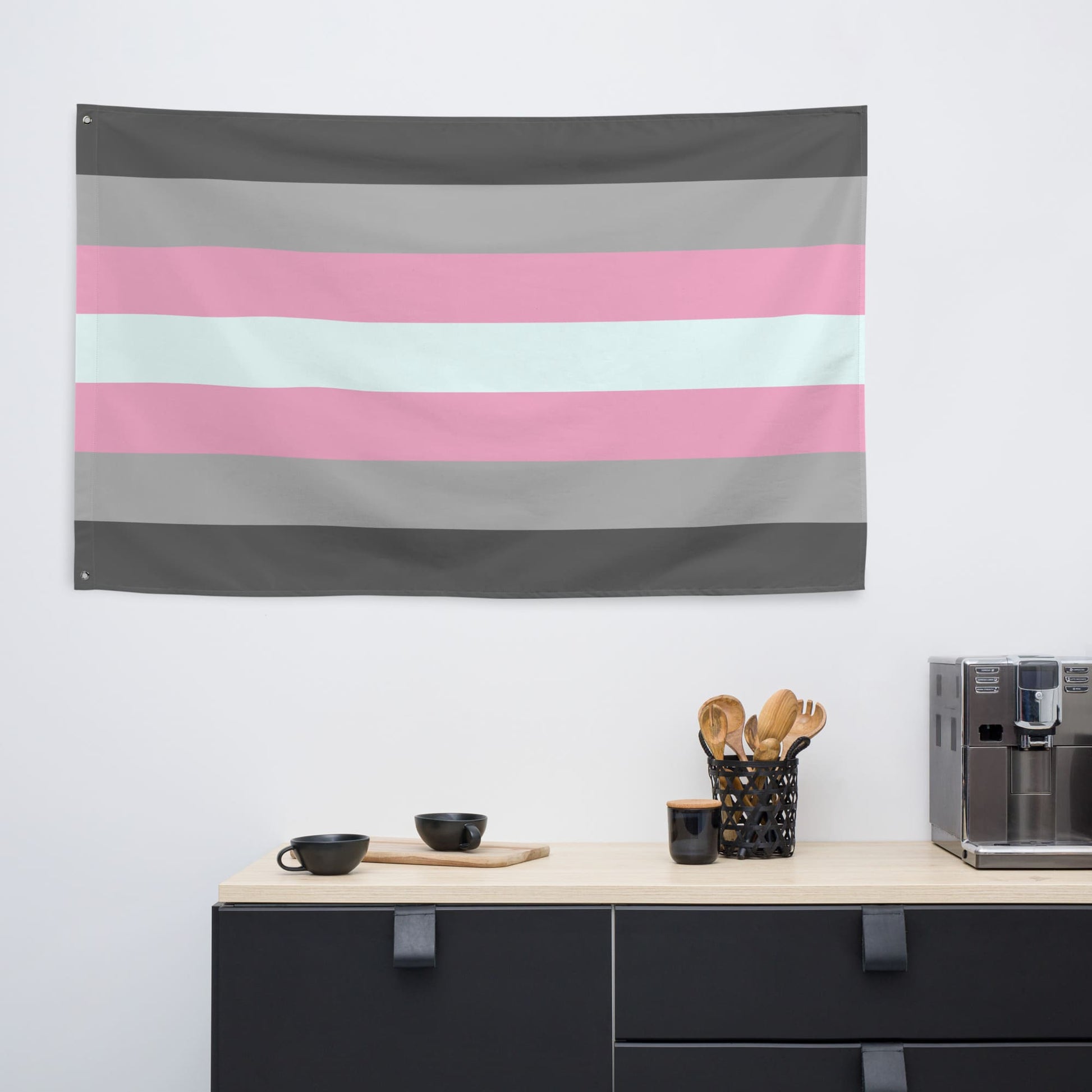 Demigirl flag wall tapestry, in use