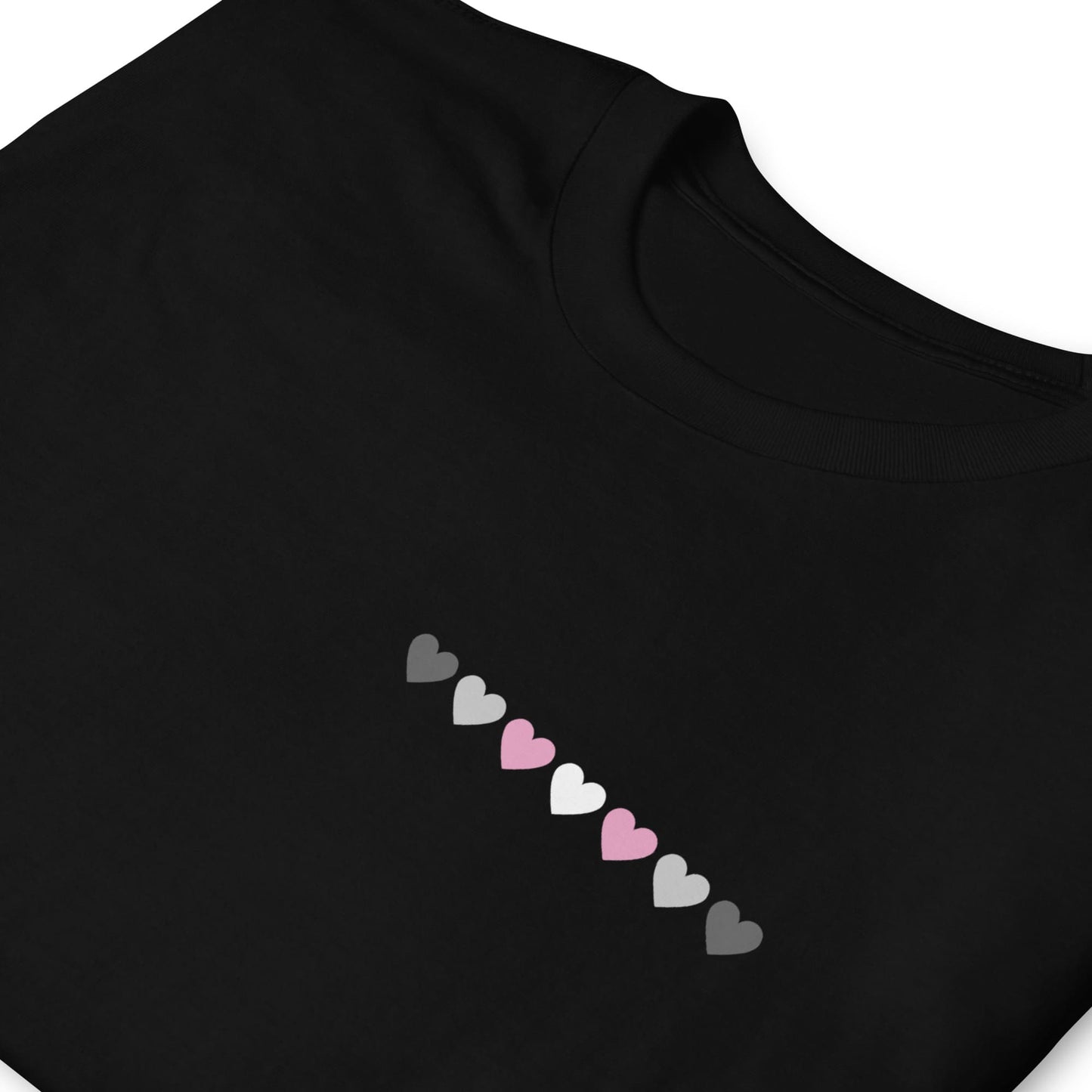 demigirl shirt, subtle demigender pride pocket design tee, zoom