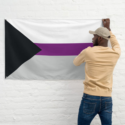 Demisexual flag wall tapestry, with model