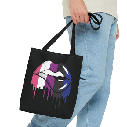 genderfluid tote bag, sexy dripping lips, small