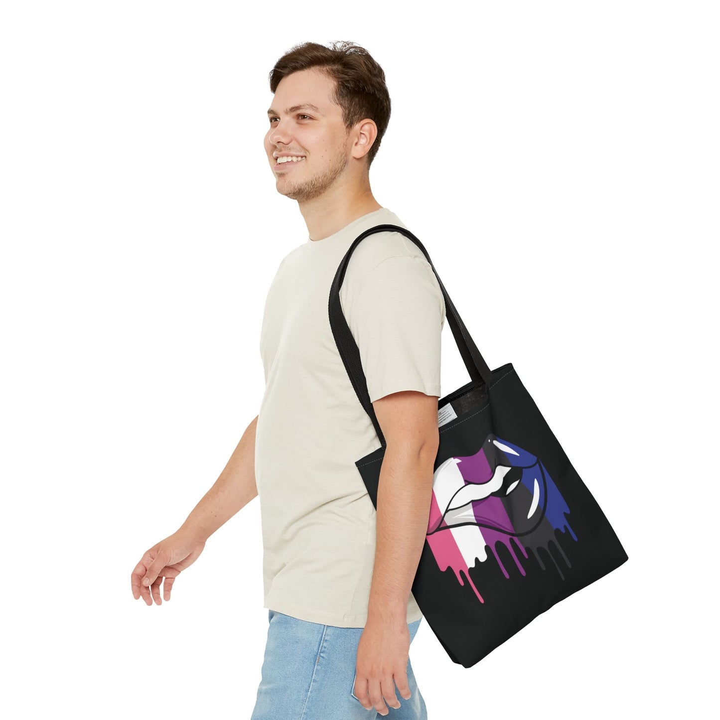 genderfluid tote bag, sexy dripping lips, medium