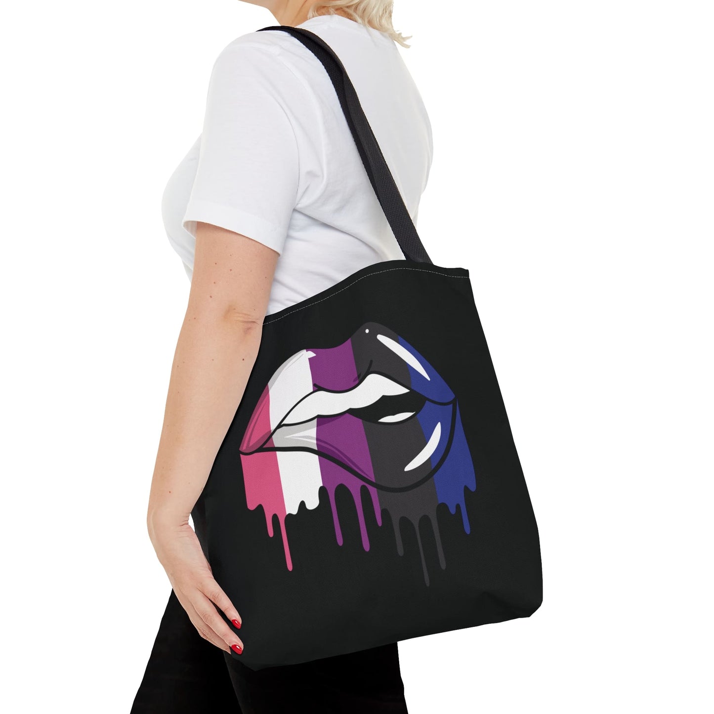 genderfluid tote bag, sexy dripping lips, medium