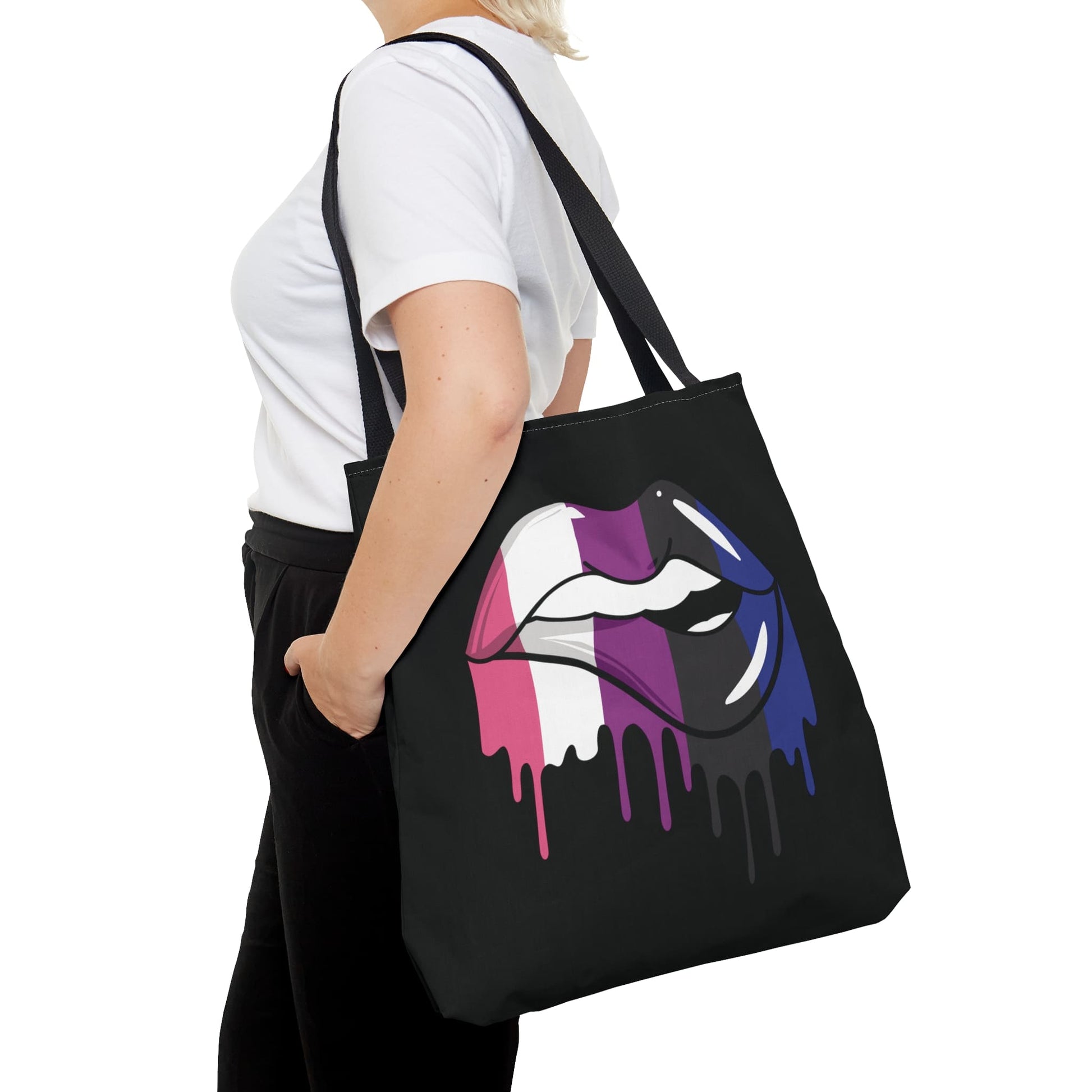 genderfluid tote bag, sexy dripping lips, large