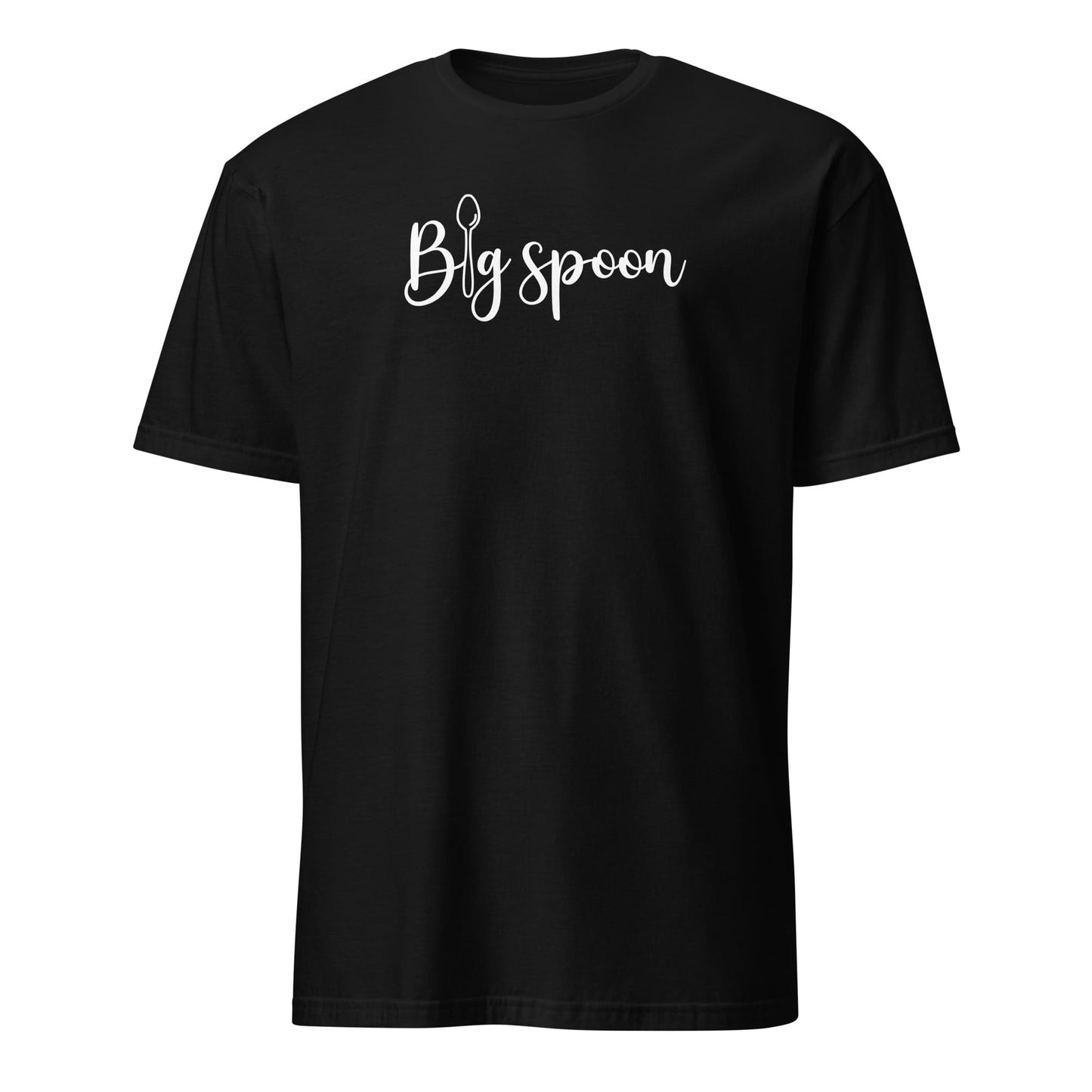 Black polyamory ENM t-shirt with 'Big spoon' text on a white background