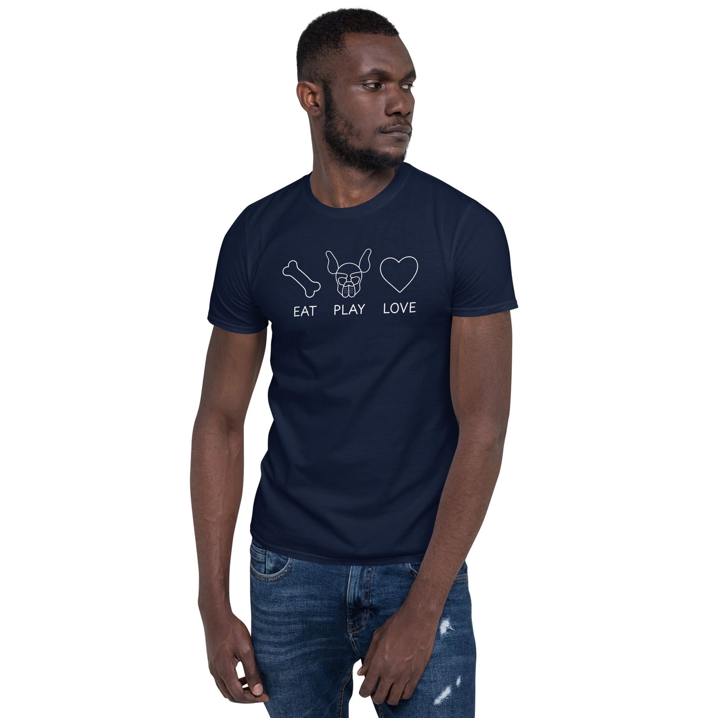 Man wearing a navy blue t-shirt with white graphics and text on a white background: Pup Play Shirt, Funny Pet Play Tee, Puppy & Handler T-shirts, Human Puppy Shirt, Puppy Hood Tee, Gift, Petplay Gift