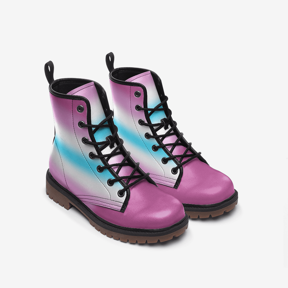 femboy shoes, femboi pride combat boots, front