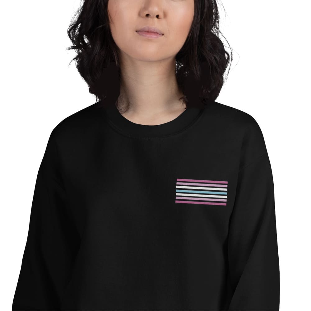 femboy sweatshirt, subtle femboi pride flag embroidered pocket design sweater, model 2