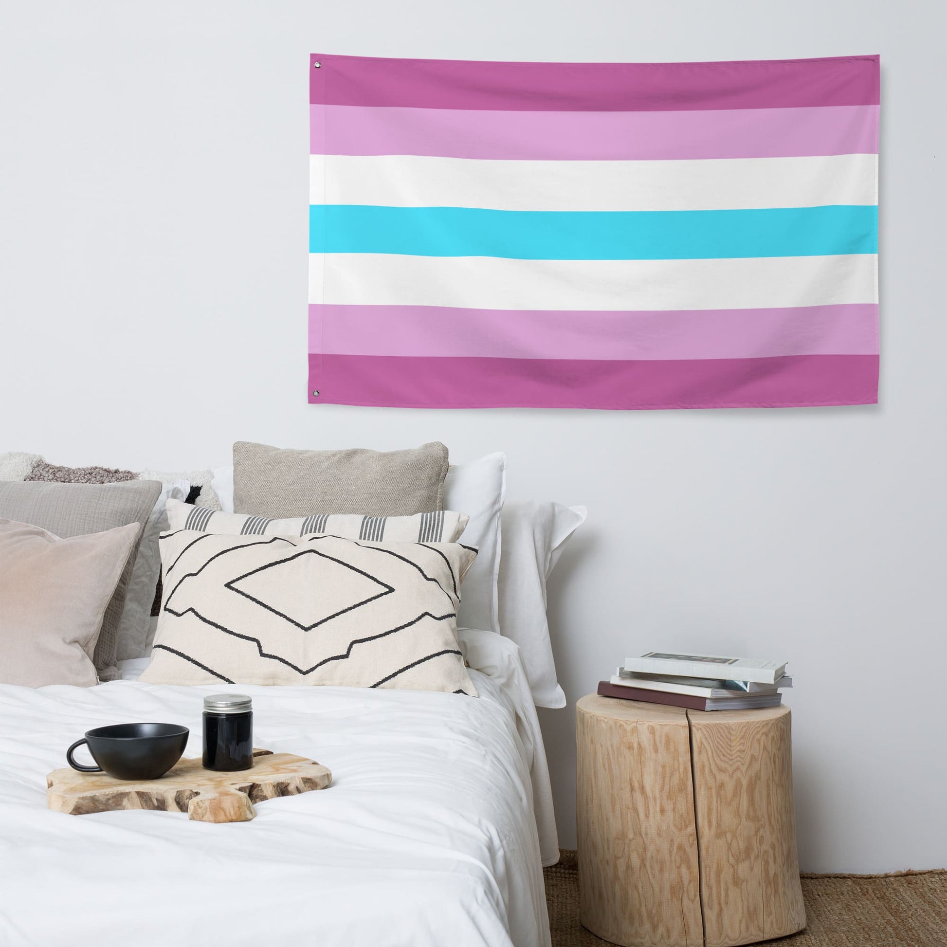 Femboy flag wall tapestry, in use