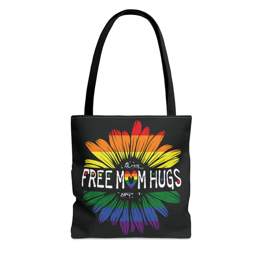 LGBT ally tote bag, free mom hugs rainbow pride bag