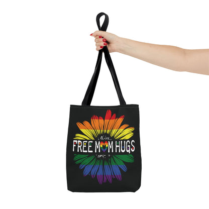 LGBT ally tote bag, free mom hugs rainbow pride bag, small
