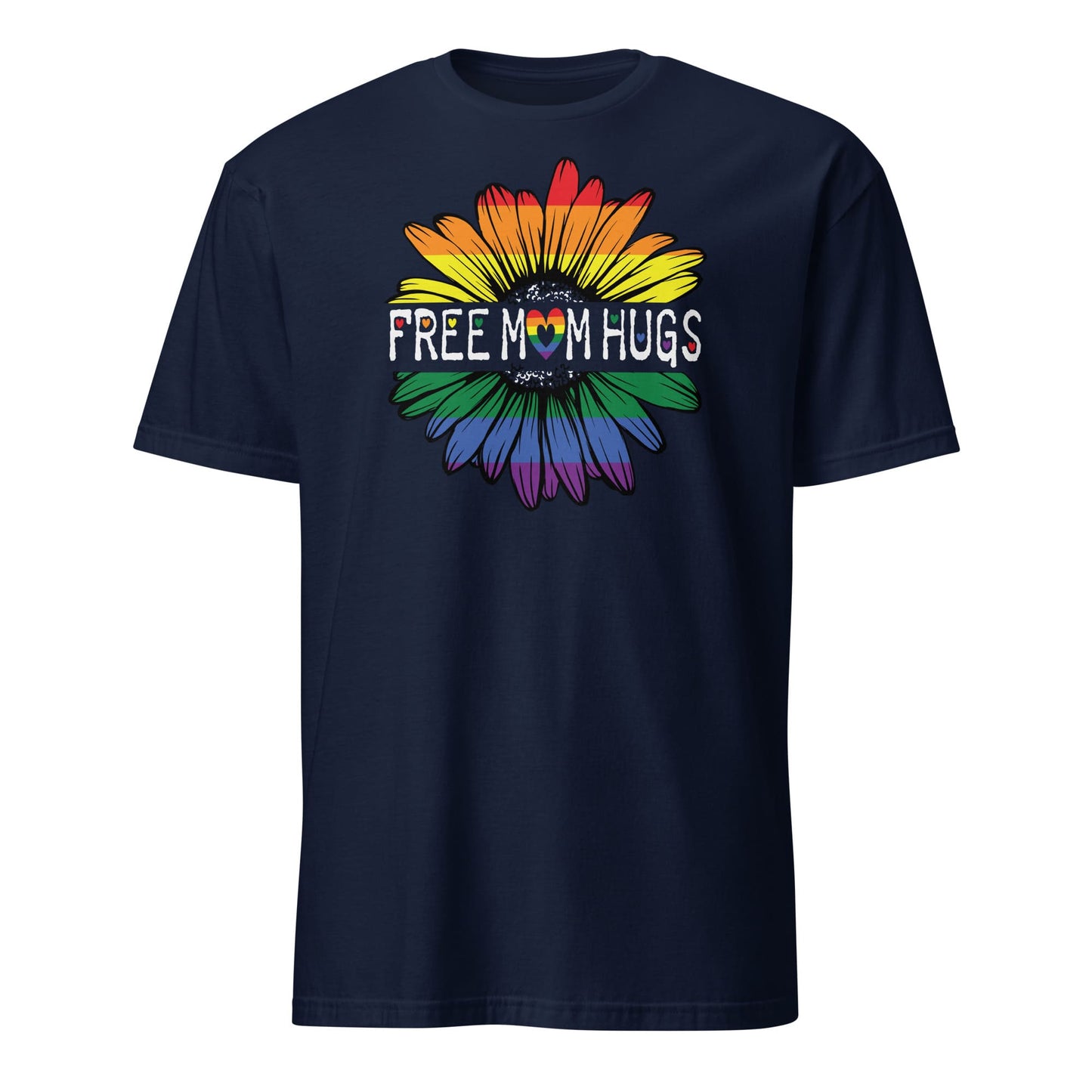LGBTQ ally shirt, free mom hugs rainbow pride, navy
