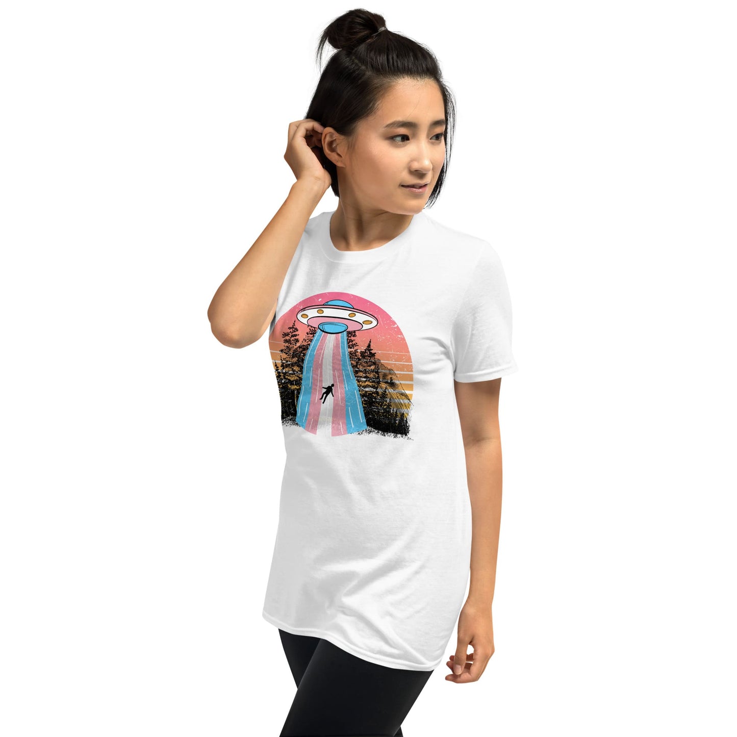 transgender shirt, UFO abduction by aliens, female model