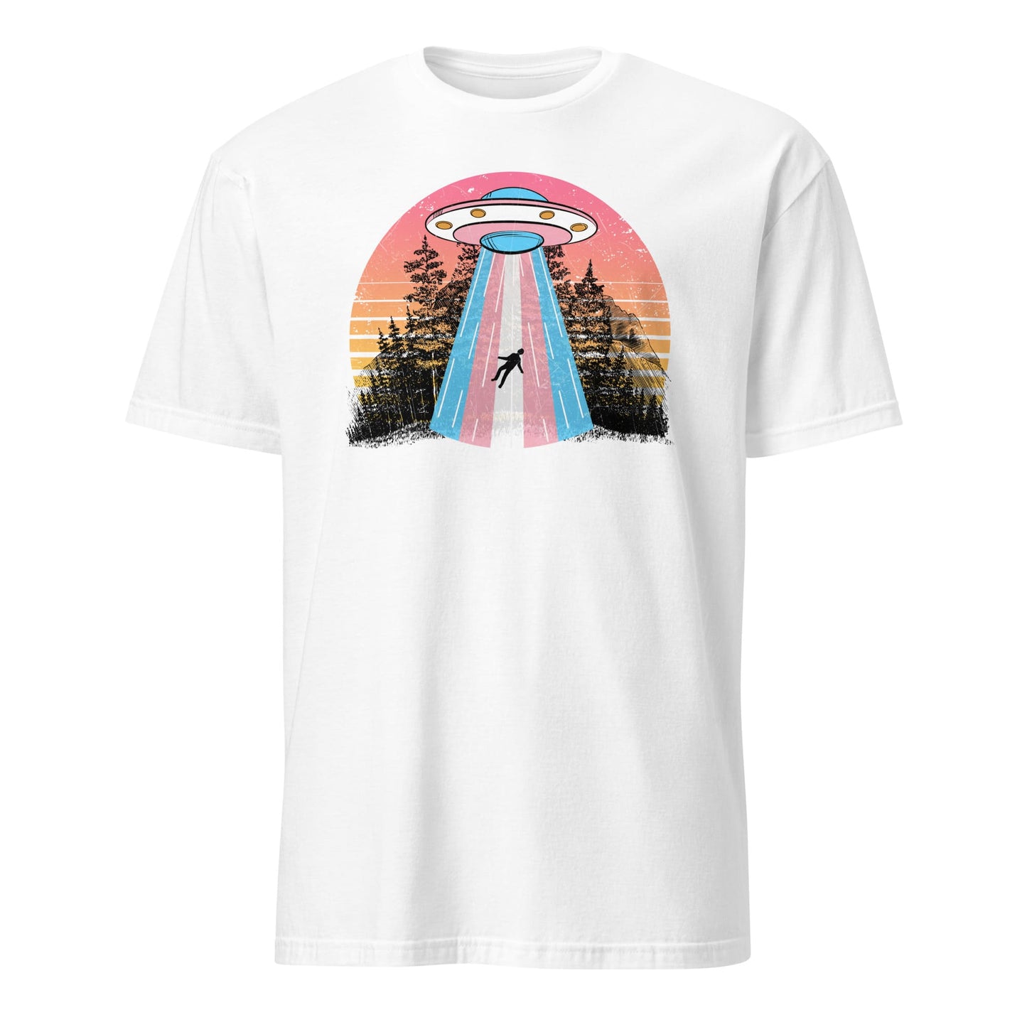 transgender shirt, UFO abduction by aliens, white