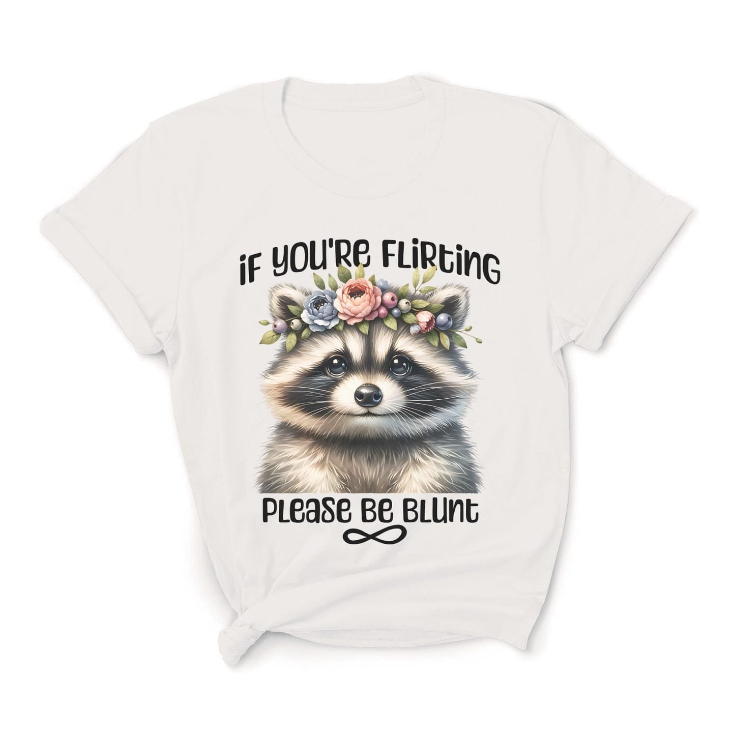 White t-shirt with a raccoon graphic and text on a white background: Subtle Neurodivergent Shirt, Autism Awareness Tee, ADHD AuDHD Warrior T-Shirt, Cute Raccoon Shirt For Neurospicy, Neurodivergent Gift