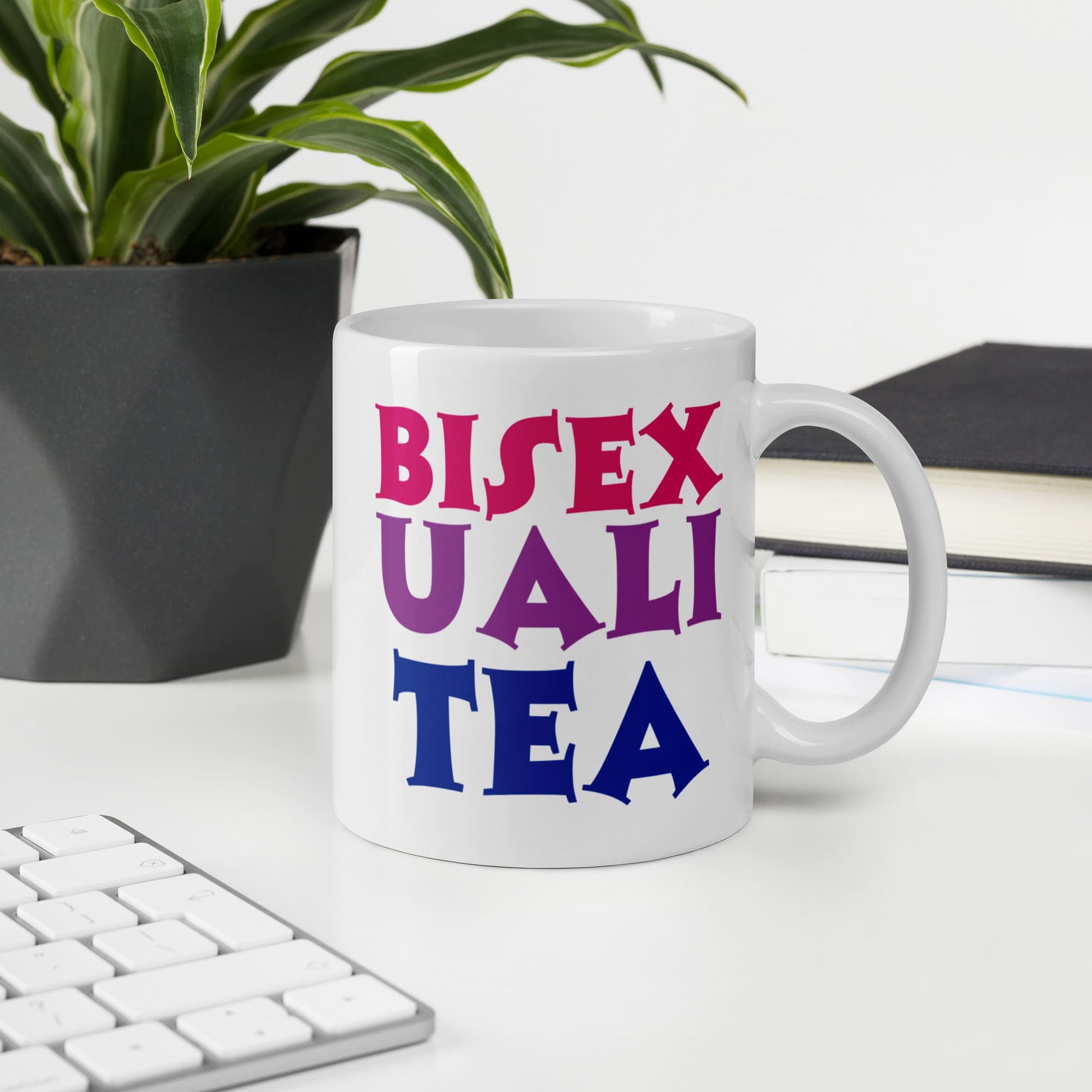 funny bisexual tea mug on desk
