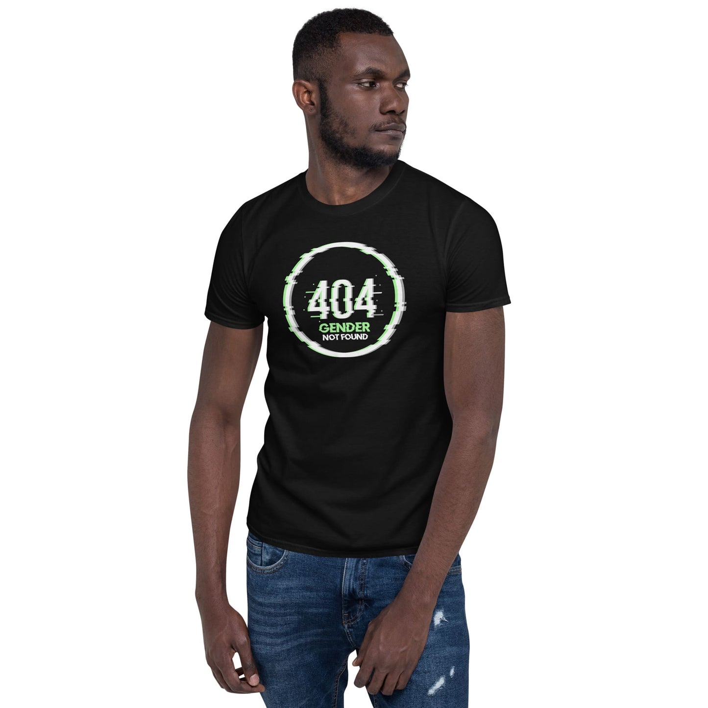 agender tshirt, funny error gender not found, black model