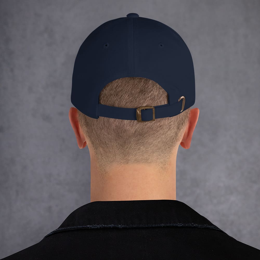mlm gay hat, funny embroidered grindr quote, model back