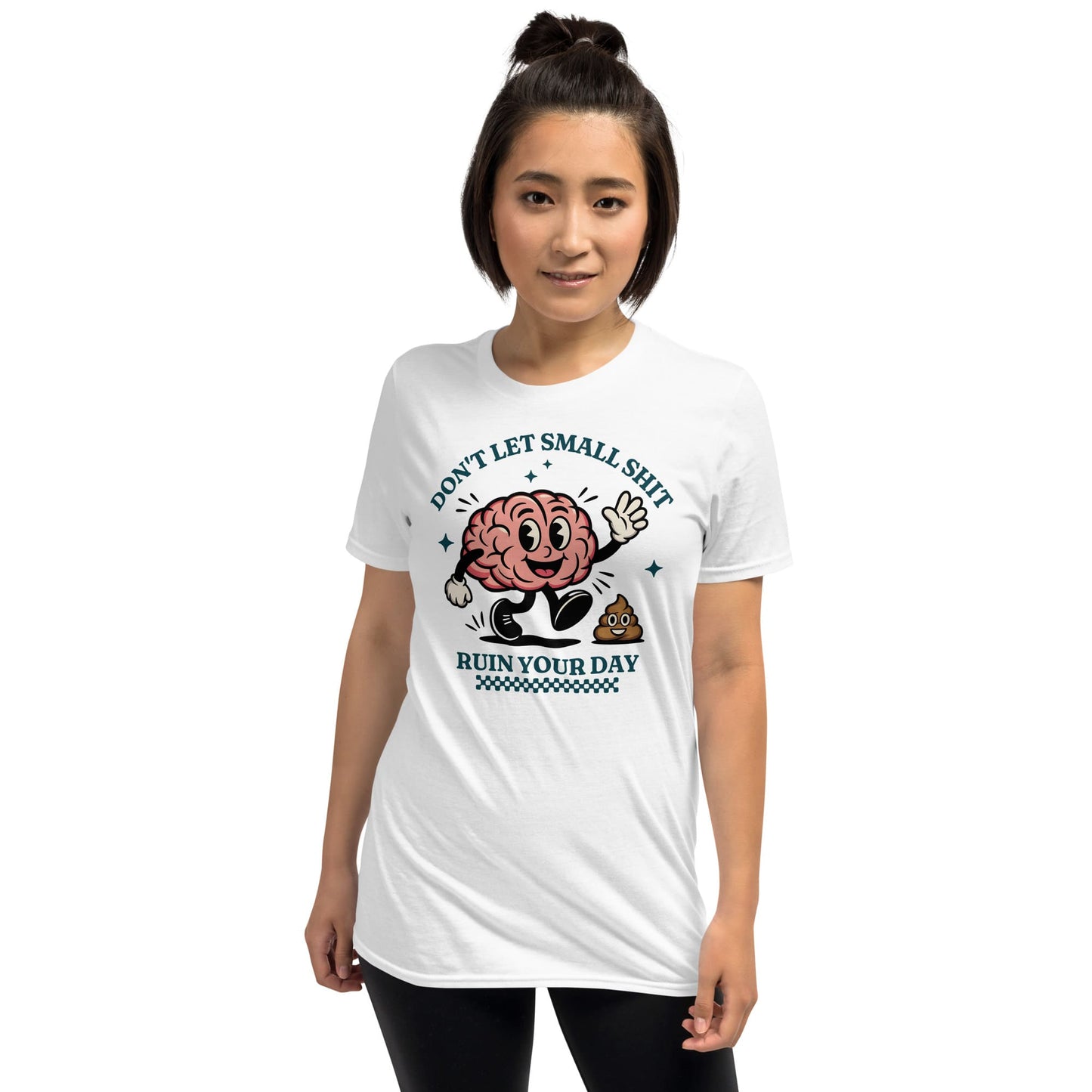 Person wearing a white t-shirt with a graphic design and text on a white background: Neurodivergent Positivity Shirt, Funny Mental Health Gift, Therapist Apparel, ADHD Autism Support Tee, Overthinking, Emotional Resilience