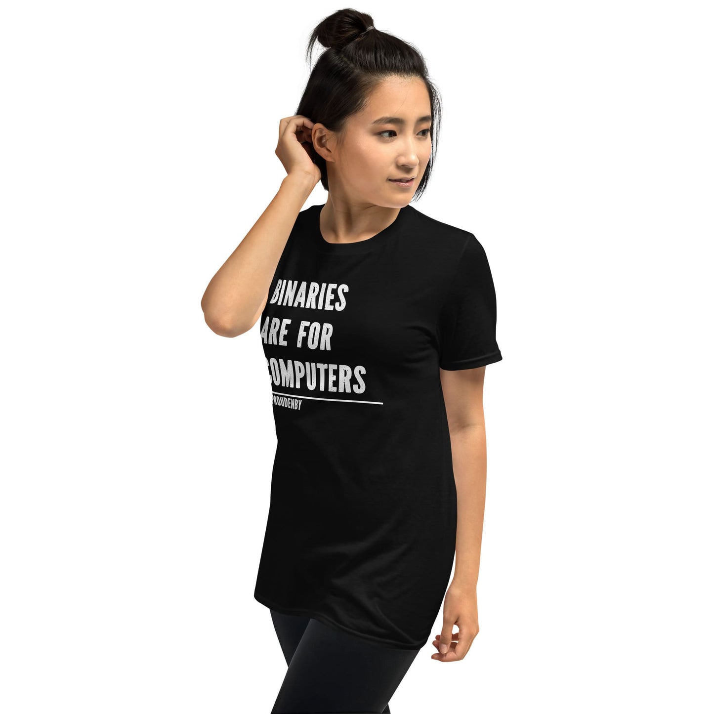 nonbinary shirt, binaries are for computers enby pride, asian model