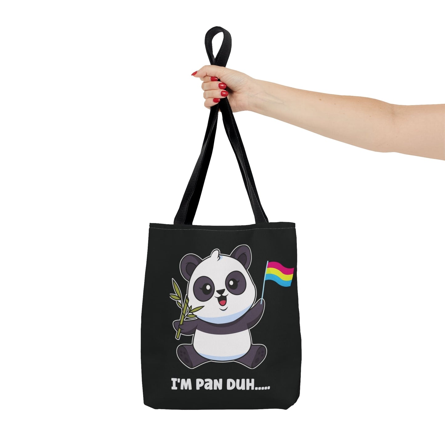 pansexual tote bag, cute panda with pan pride flag bag, small