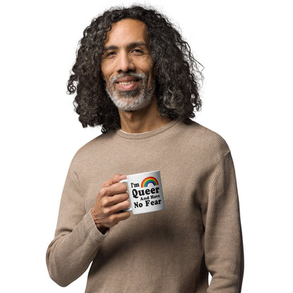queer mug, funny LGBTQ coffee or tea cup, model