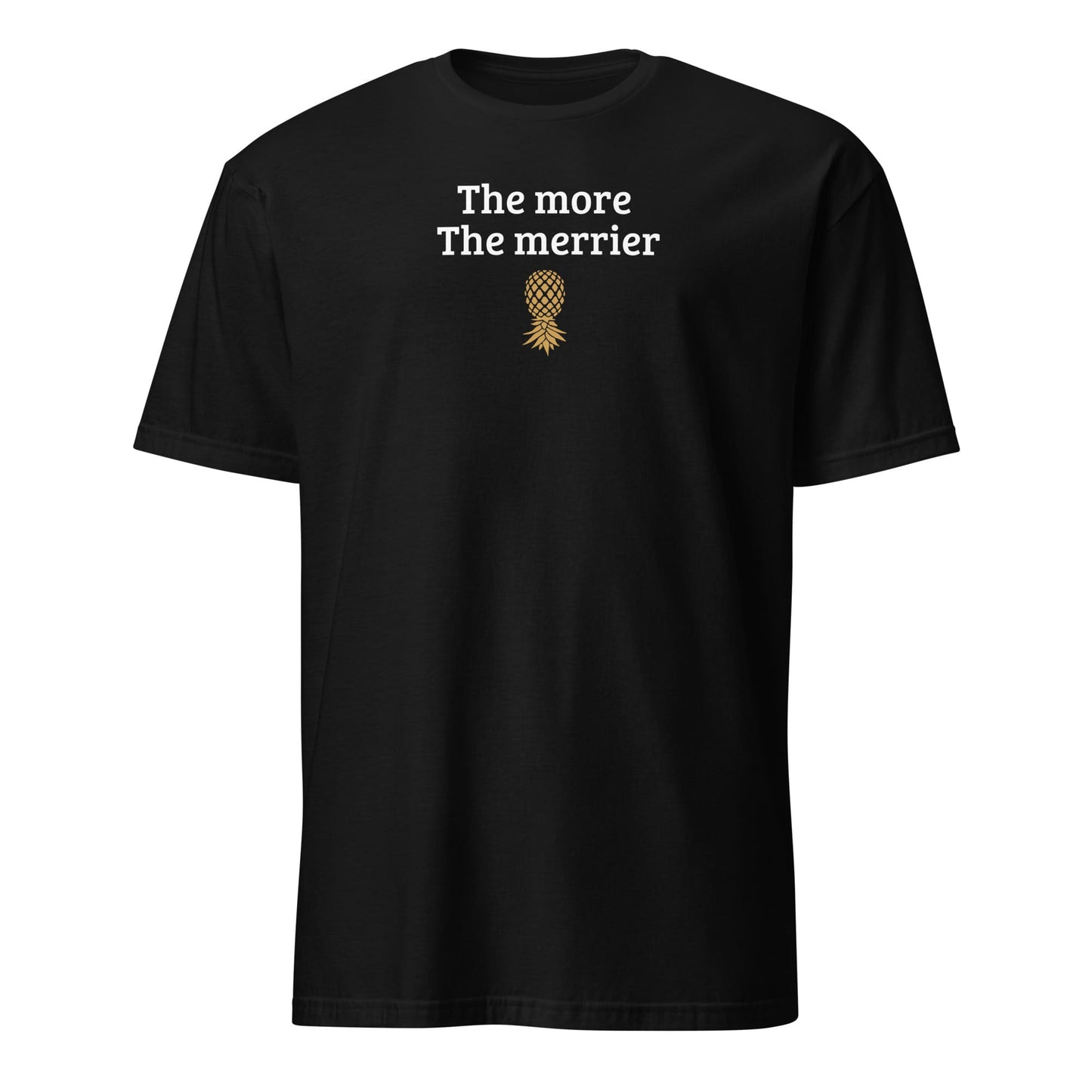 Black t-shirt with white text and gold pineapple graphic on a white background : Funny Swingers Shirt, Upside Down Pineapple Tee, Subtle Adult Humor T-Shirt, Fun Hotwife Tshirt, Gift For Swinging Non Monogamy Couples