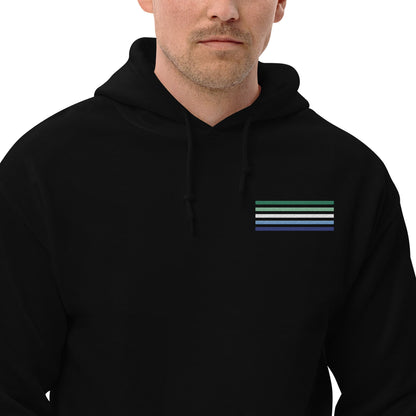 gay mlm hoodie, subtle vincian flag embroidered pocket design hooded sweatshirt, model 2