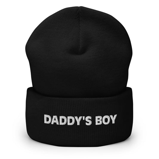 daddy's boy beanie, gay mlm embroidered hat, black