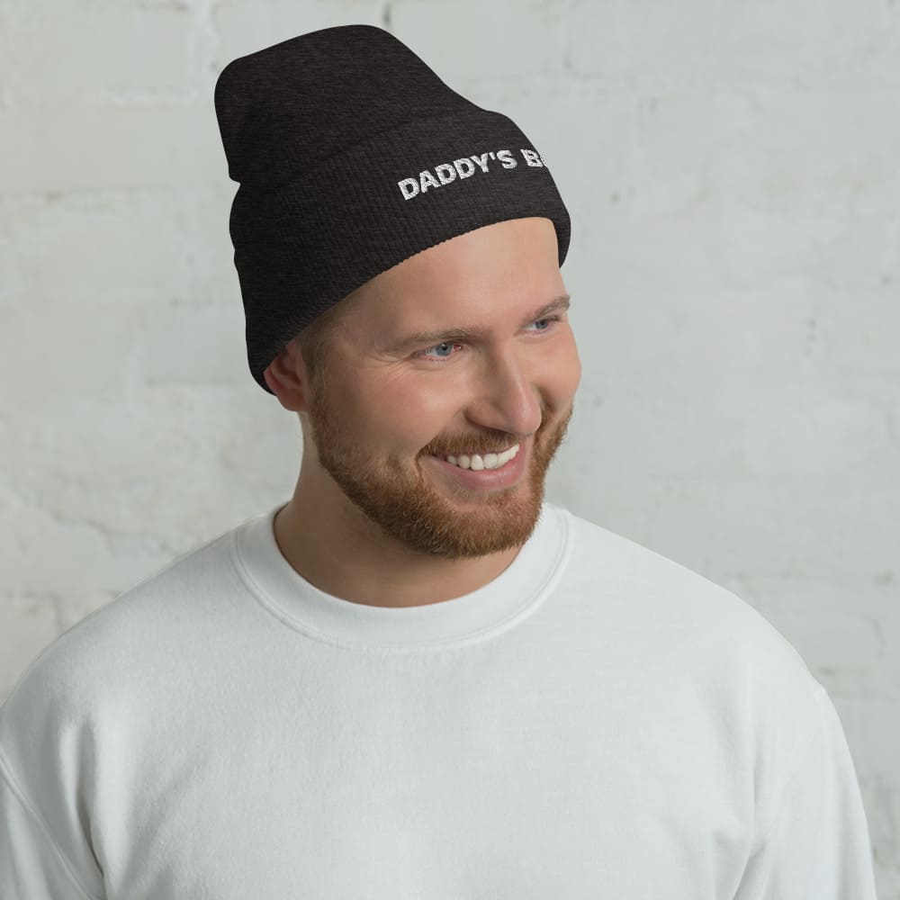 daddy's boy beanie, gay mlm embroidered hat, in use