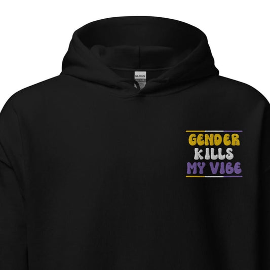 Statement nonbinary pride hoodie, pocket design embroidery